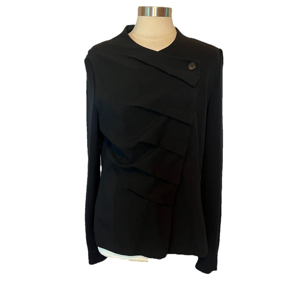 Lafayette 148 Jacket XL Womens New Black Asymmetric Folded Ruched Business - Picture 2 of 12